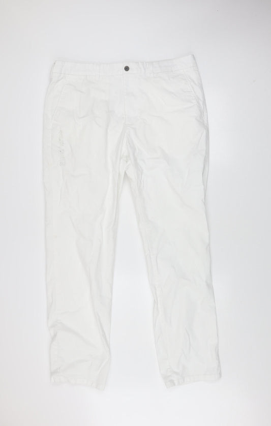 Marks and Spencer Men's White Regular Fit Chino Trousers 38x33