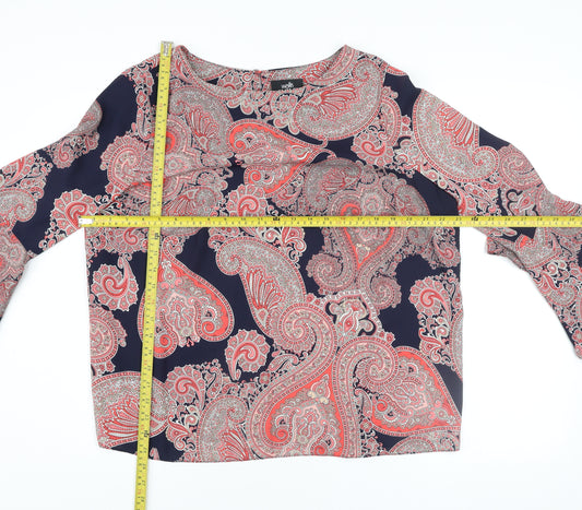 Wallis Womens Navy Pink Paisley Blouse UK 18 Long Sleeve Viscose
