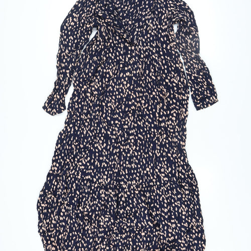 Next Women's Blue Animal Print Maxi Dress Size 8 Long Sleeve V-Neck