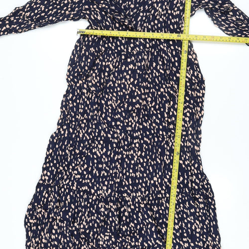 Next Women's Blue Animal Print Maxi Dress Size 8 Long Sleeve V-Neck