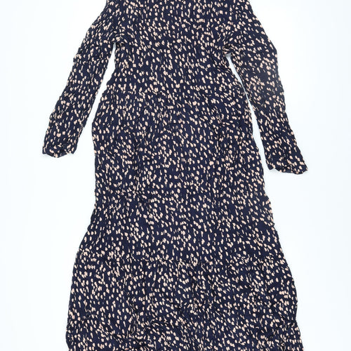 Next Women's Blue Animal Print Maxi Dress Size 8 Long Sleeve V-Neck