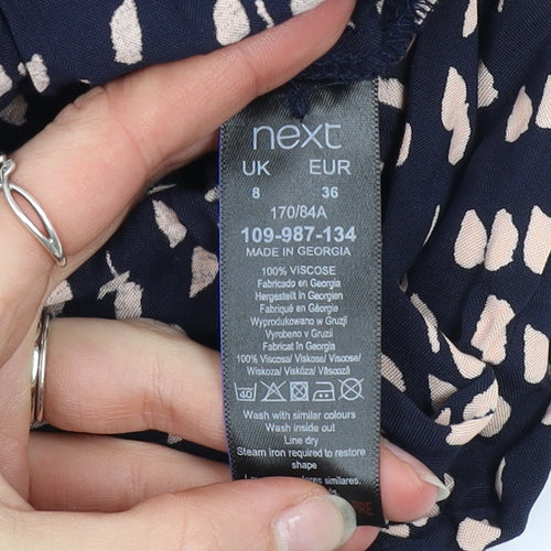 Next Women's Blue Animal Print Maxi Dress Size 8 Long Sleeve V-Neck