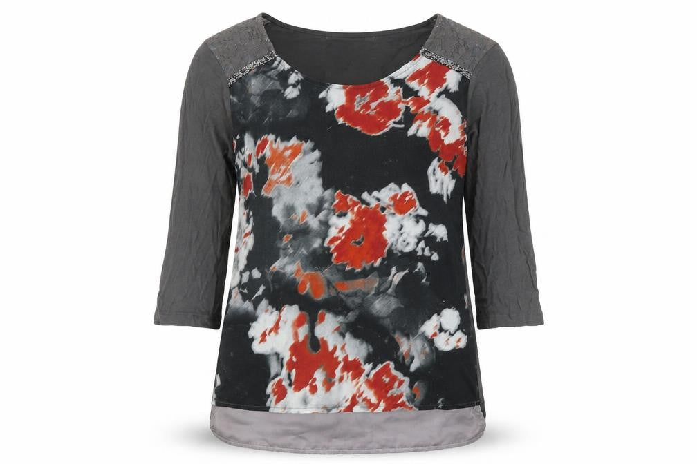 Front view of Passport women’s multicoloured floral tunic blouse, size UK 12