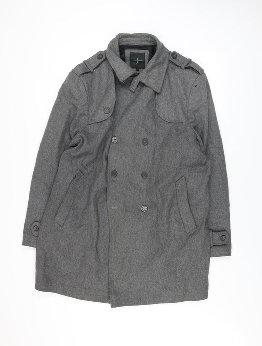 Jasper Conran Men's Grey Wool Blend Pea Coat XL Classic Winter Jacket