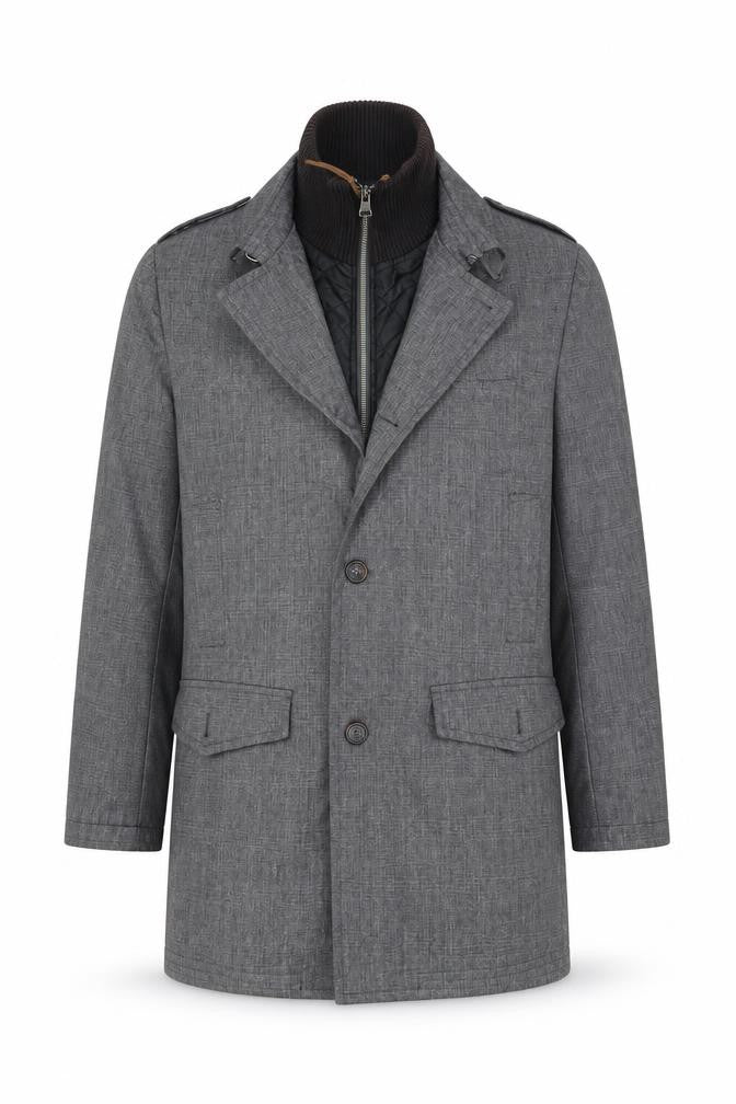 Front view of RJR.John Rocha Men's Grey Mid-Length Overcoat M Classic Workwear Style
