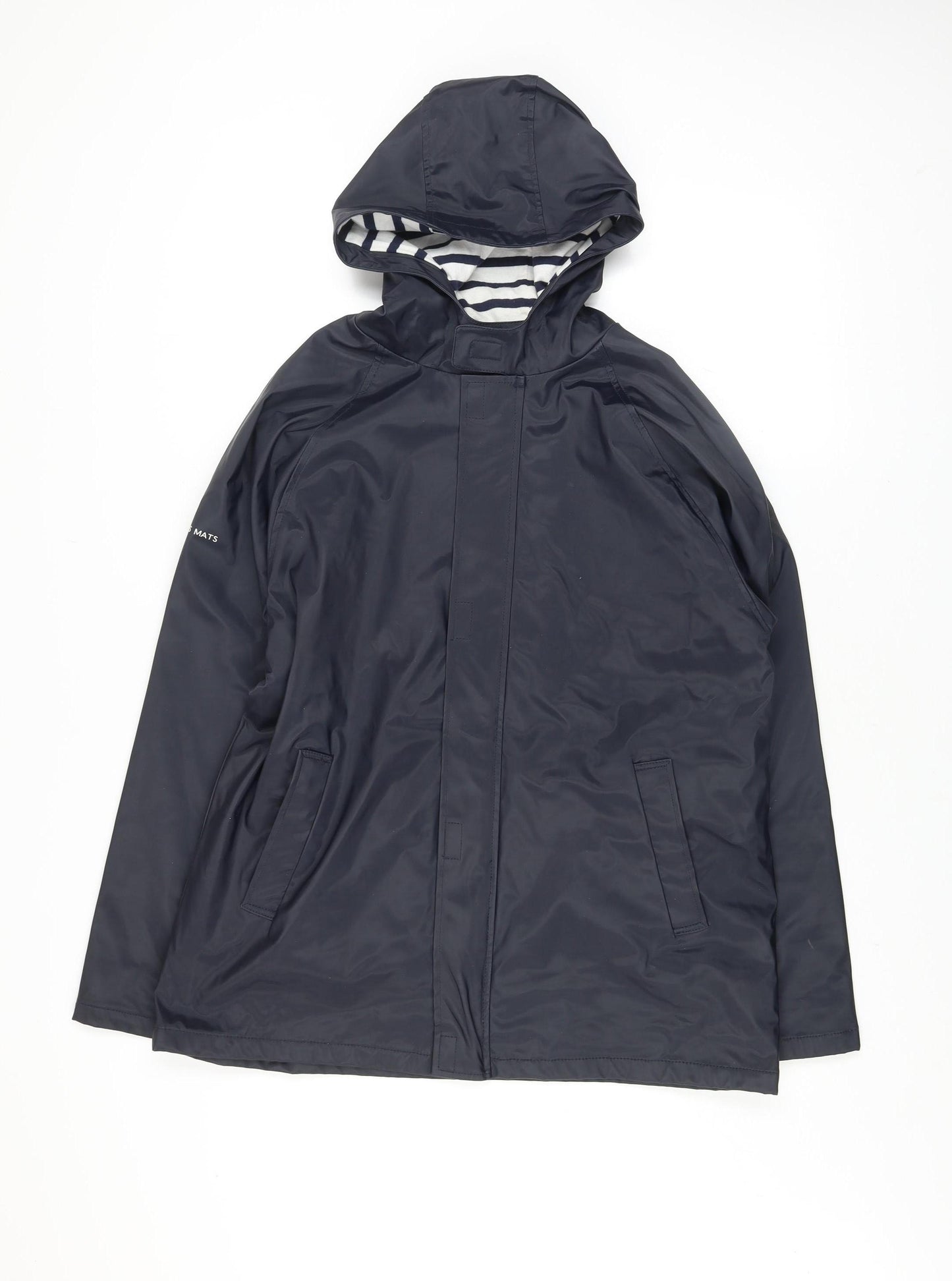 Les Trois Mats Womens Blue Waterproof Hooded Rain Jacket Size 14