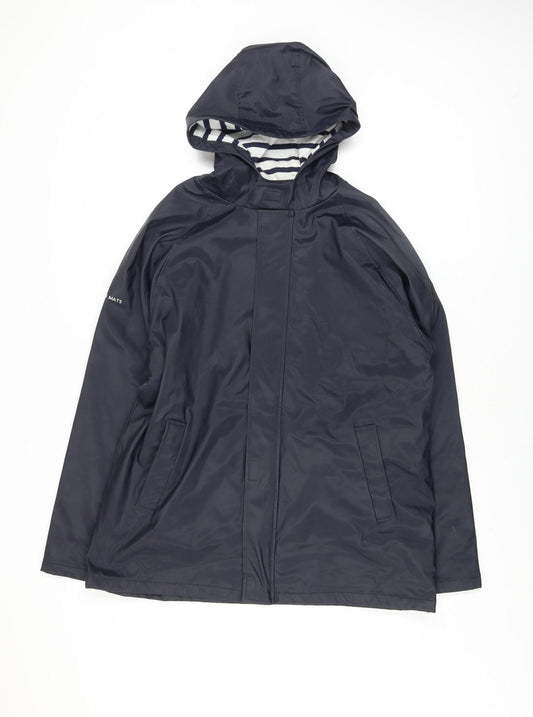 Les Trois Mats Womens Blue Waterproof Hooded Rain Jacket Size 14