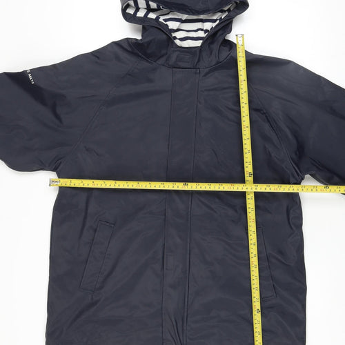 Les Trois Mats Womens Blue Waterproof Hooded Rain Jacket Size 14