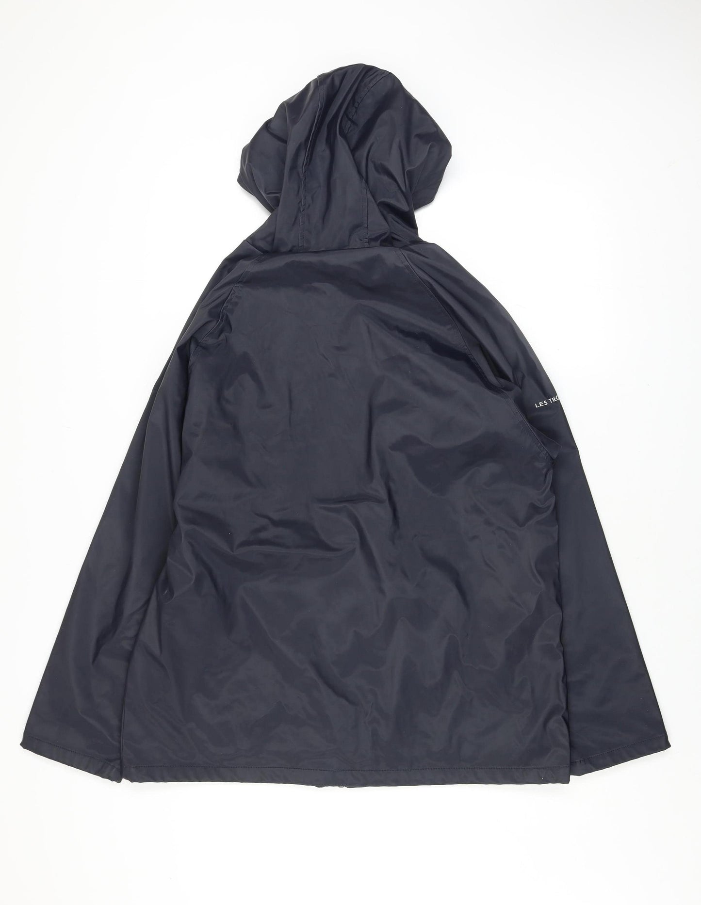 Les Trois Mats Womens Blue Waterproof Hooded Rain Jacket Size 14