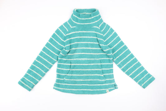 Weird Fish Womens Blue Striped Pullover Fleece Sweatshirt Size 12