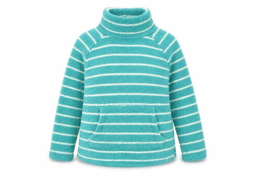 Front view of Weird Fish women’s blue striped pullover fleece sweatshirt, size UK 12