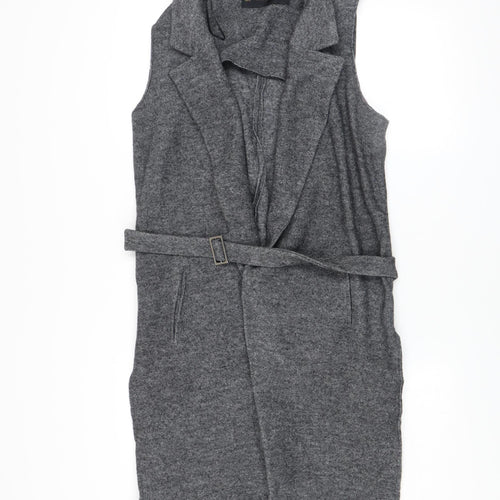 Zara Women Grey Wool Blend Belted Long Waistcoat Size 12