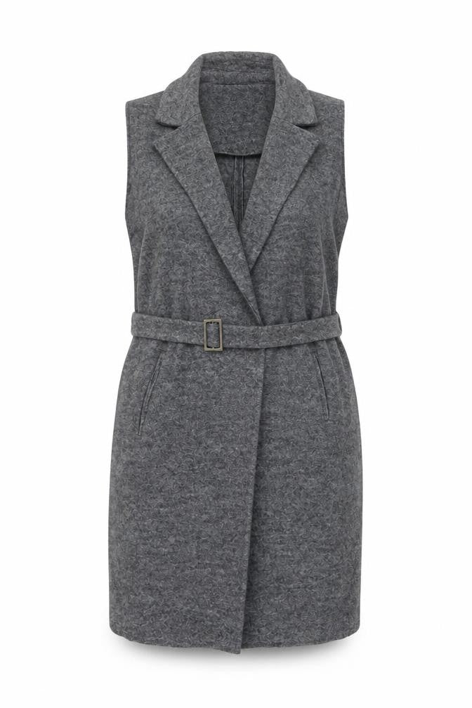 Front view of Zara Women Grey Wool Blend Belted Long Waistcoat, size 12