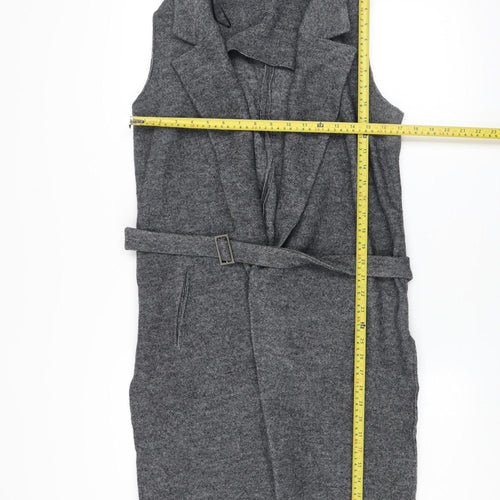 Zara Women Grey Wool Blend Belted Long Waistcoat Size 12