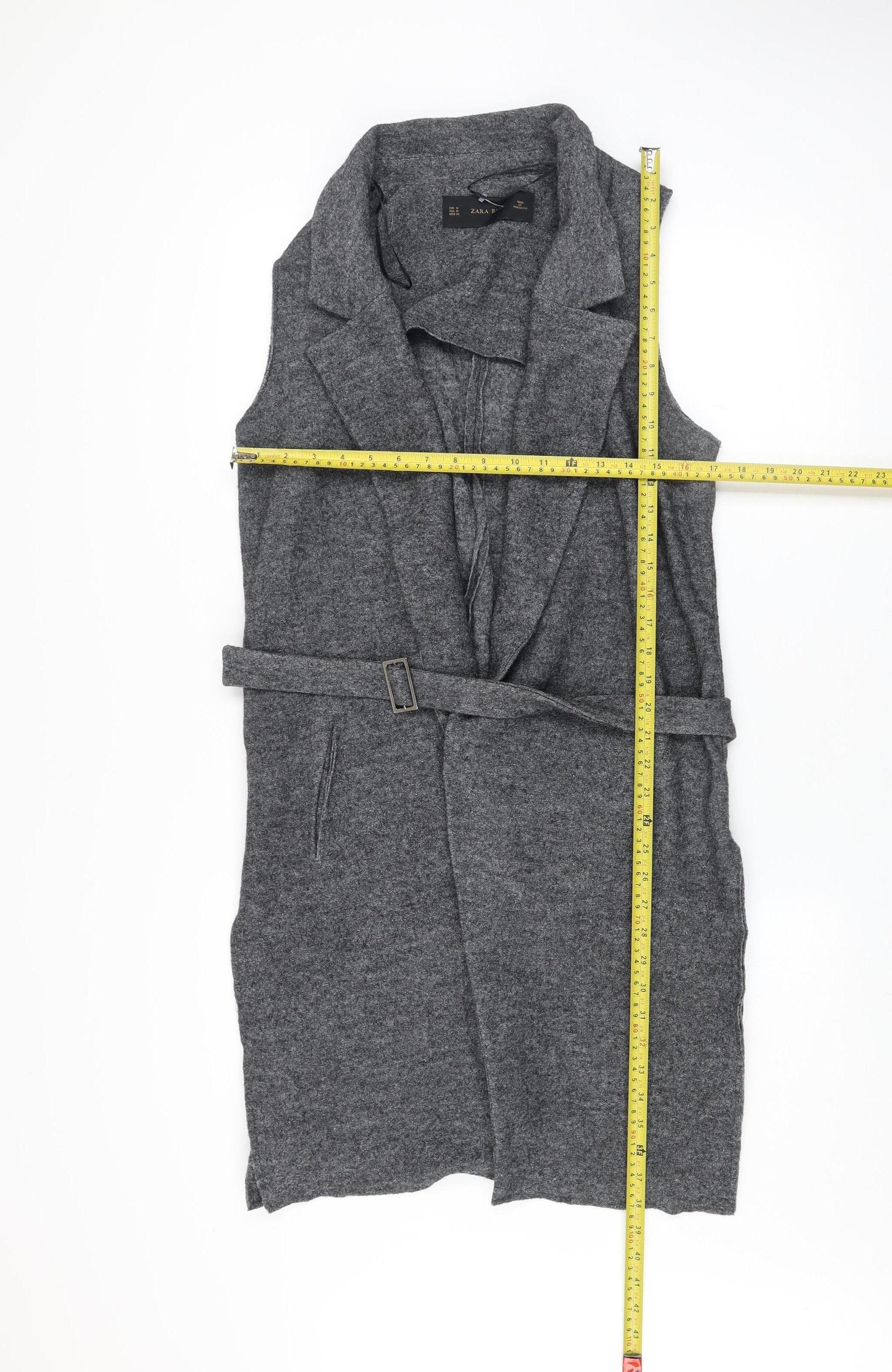 Zara Women Grey Wool Blend Belted Long Waistcoat Size 12