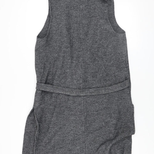 Zara Women Grey Wool Blend Belted Long Waistcoat Size 12