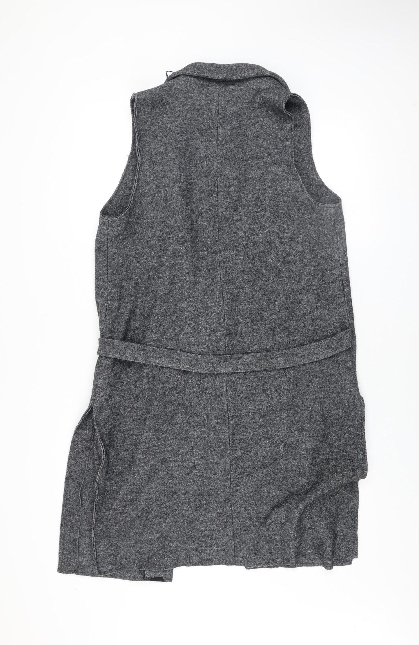Zara Women Grey Wool Blend Belted Long Waistcoat Size 12
