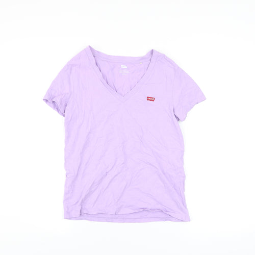 Levi's Women's Purple Cotton V-Neck Short Sleeve T-Shirt XS