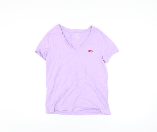 Levi's Women's Purple Cotton V-Neck Short Sleeve T-Shirt XS