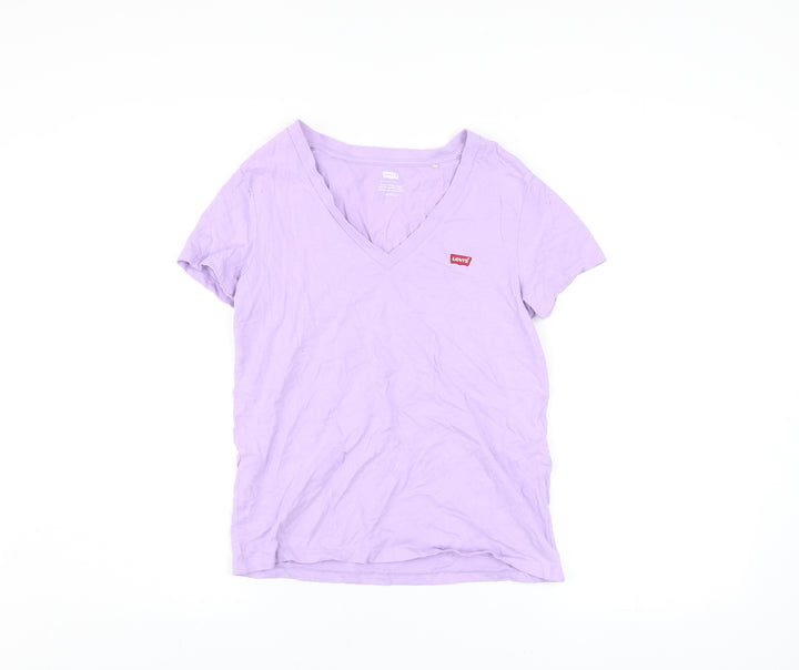 Levi's Women's Purple Cotton V-Neck Short Sleeve T-Shirt XS