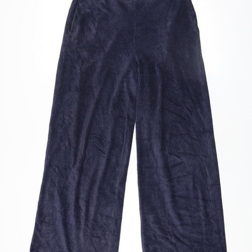 Marks and Spencer Women Navy Corduroy Wide-Leg Trousers Size 10 Long