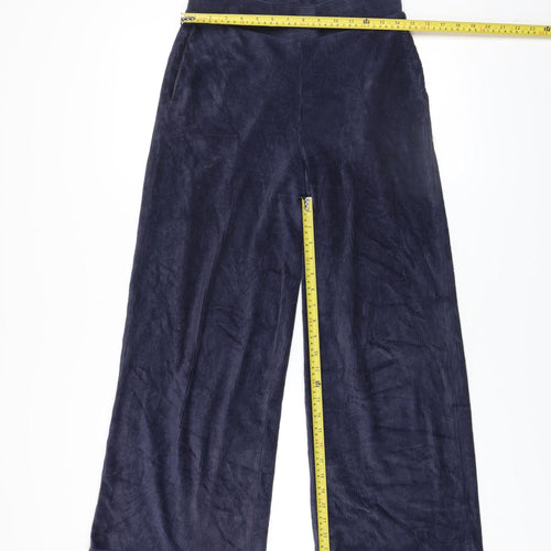 Marks and Spencer Women Navy Corduroy Wide-Leg Trousers Size 10 Long