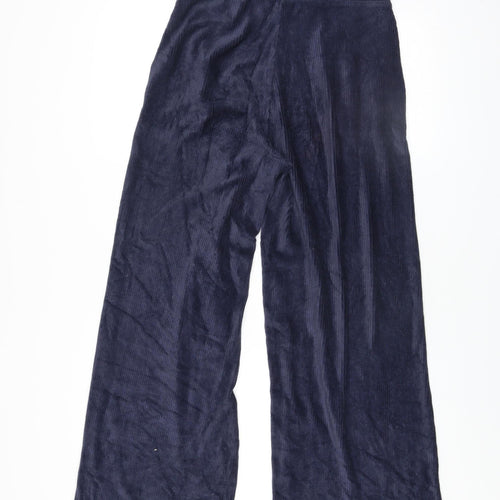 Marks and Spencer Women Navy Corduroy Wide-Leg Trousers Size 10 Long