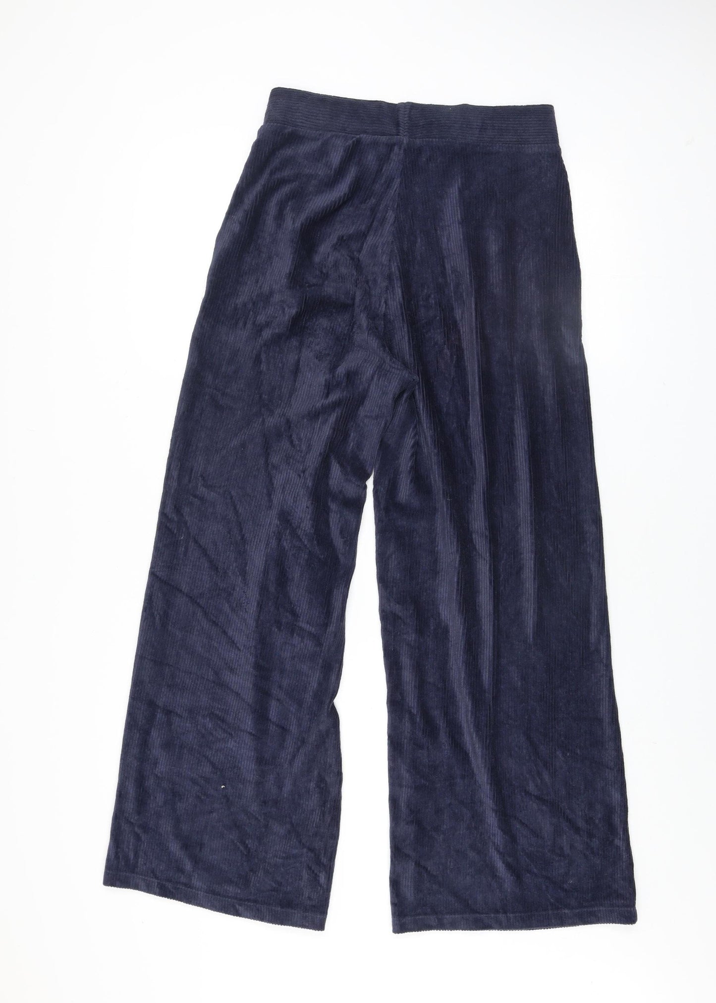 Marks and Spencer Women Navy Corduroy Wide-Leg Trousers Size 10 Long