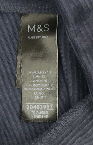 Marks and Spencer Women Navy Corduroy Wide-Leg Trousers Size 10 Long