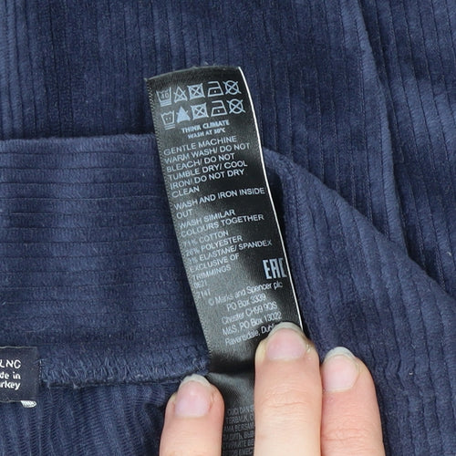 Marks and Spencer Women Navy Corduroy Wide-Leg Trousers Size 10 Long