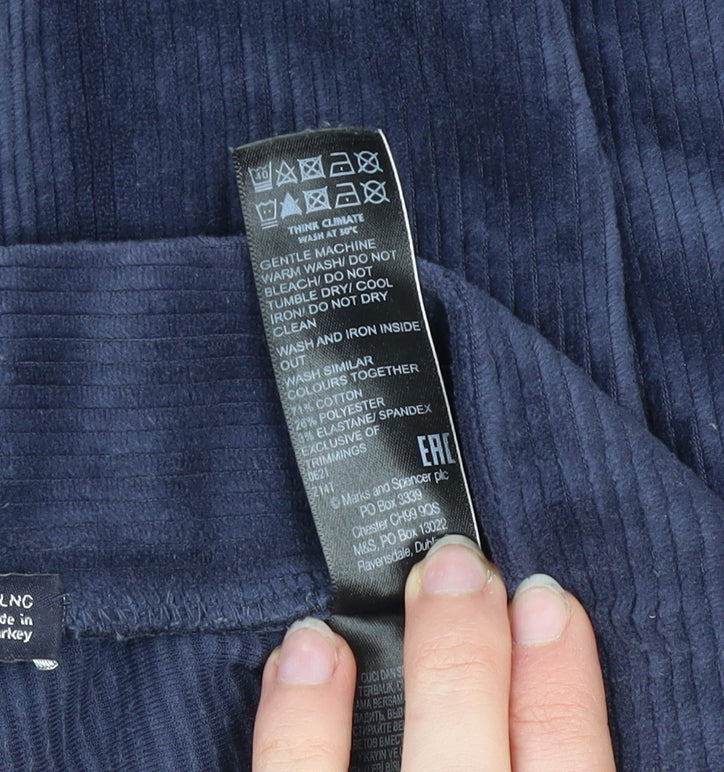 Marks and Spencer Women Navy Corduroy Wide-Leg Trousers Size 10 Long