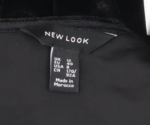 New Look Women's Black Velvet Jumpsuit UK 12 V-Neck Belted Wide-Leg