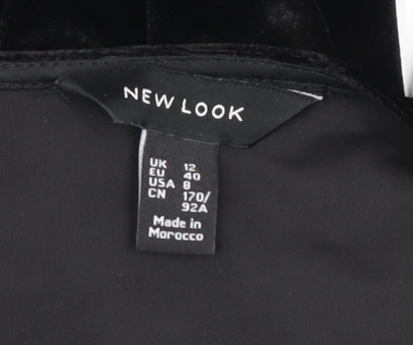 New Look Women's Black Velvet Jumpsuit UK 12 V-Neck Belted Wide-Leg