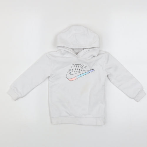Nike Girls White Pullover Hoodie 2 Years Fleece Logo Hooded Sweatshirt