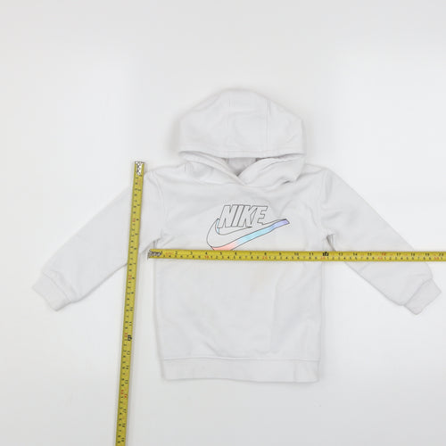 Nike Girls White Pullover Hoodie 2 Years Fleece Logo Hooded Sweatshirt
