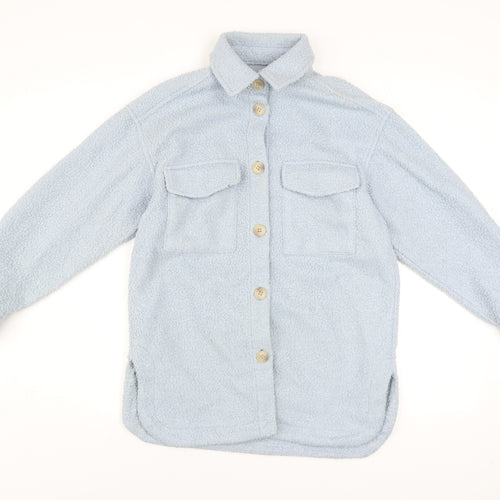 H&M Women’s Blue Fleece Button Jacket XS Casual Mid-Length