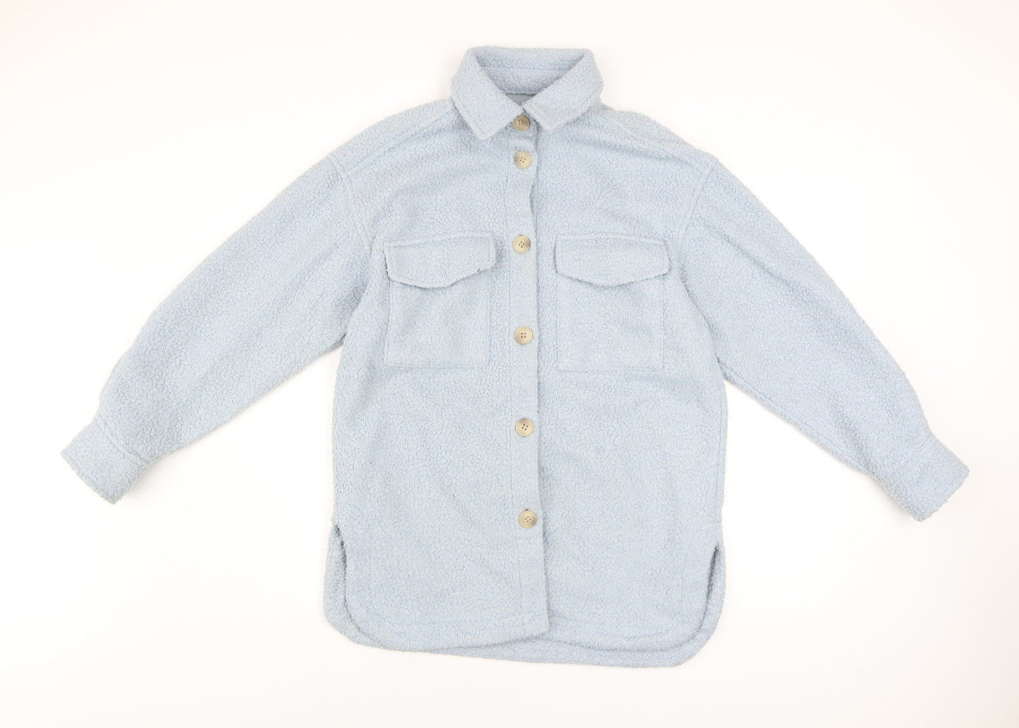 H&M Women’s Blue Fleece Button Jacket XS Casual Mid-Length