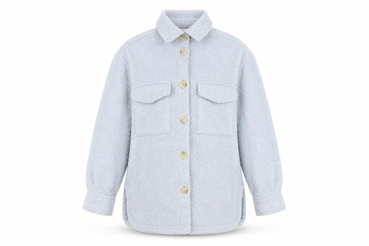 Front view of H&M Women’s Blue Fleece Button Jacket XS Casual Mid-Length