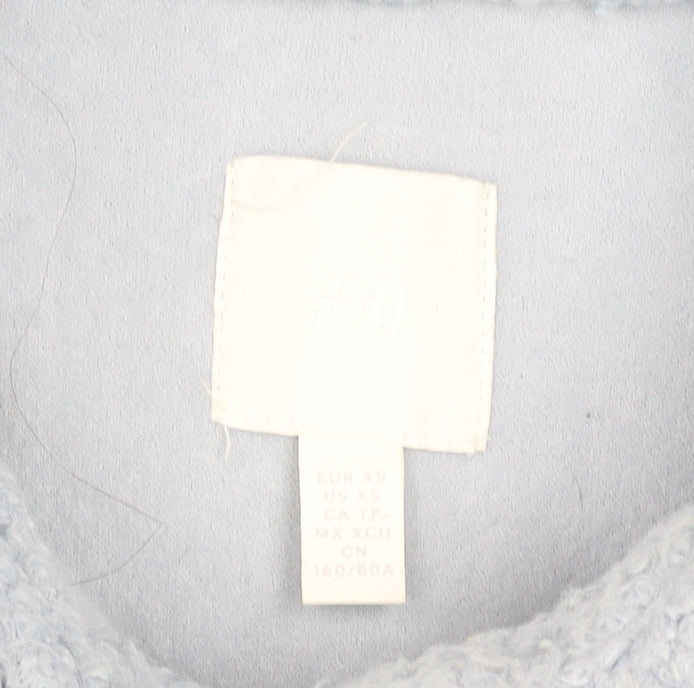 H&M Women’s Blue Fleece Button Jacket XS Casual Mid-Length