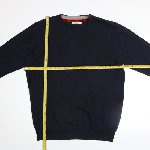 Sandstone Men's Navy Cotton V-Neck Jumper Size L Lightweight Knit