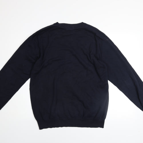 Sandstone Men's Navy Cotton V-Neck Jumper Size L Lightweight Knit