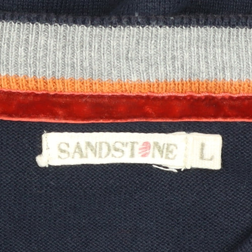 Sandstone Men's Navy Cotton V-Neck Jumper Size L Lightweight Knit