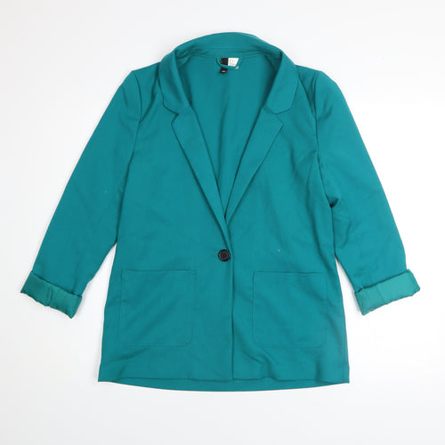 H&M Divided Women Green Cotton Blend Blazer Size 10