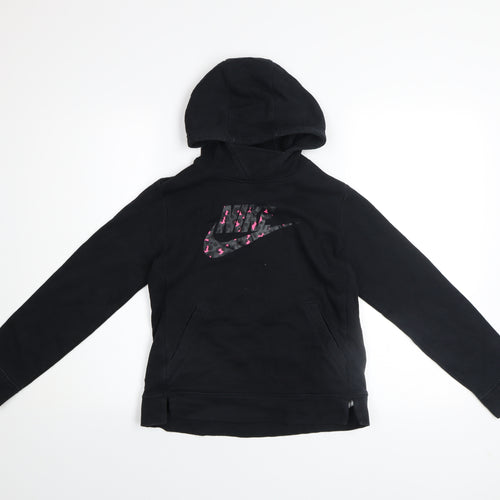 Nike Girls Black Pullover Hoodie Fleece Logo Sweatshirt Size 146