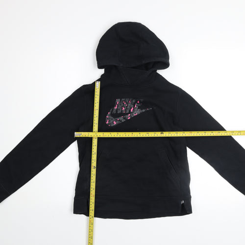Nike Girls Black Pullover Hoodie Fleece Logo Sweatshirt Size 146