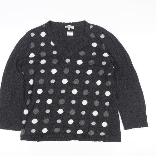 CC Women’s Grey Polka Dot V-Neck 3/4 Sleeve Angora Jumper M