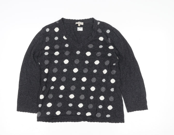 CC Women’s Grey Polka Dot V-Neck 3/4 Sleeve Angora Jumper M