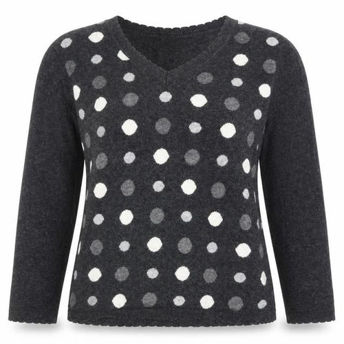 CC Women’s Grey Polka Dot V-Neck 3/4 Sleeve Angora Jumper M