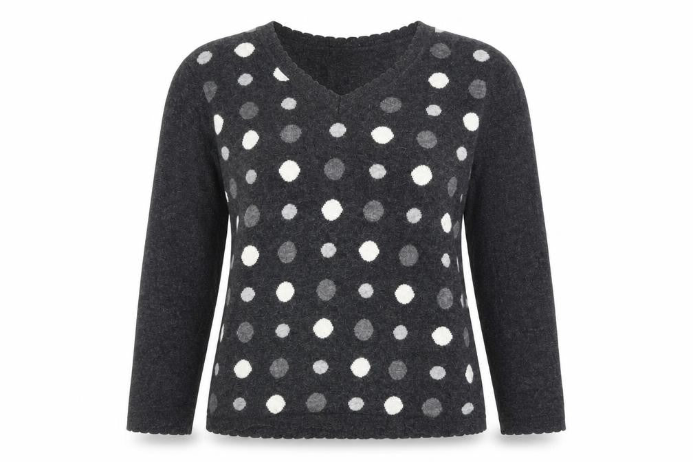 CC Women’s Grey Polka Dot V-Neck 3/4 Sleeve Angora Jumper M