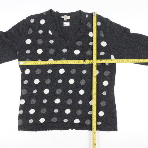 CC Women’s Grey Polka Dot V-Neck 3/4 Sleeve Angora Jumper M